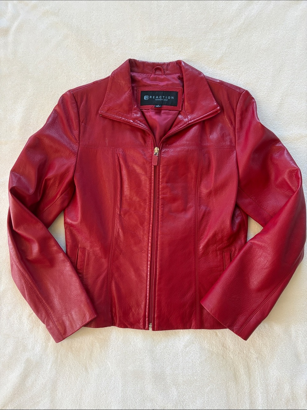 Kenneth Cole Reaction Red LEATHER Jacket Small